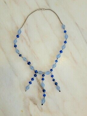 Artisan Indian Glass Bead Lariat Necklace Cobalt + Frosted Blue Ethically Source